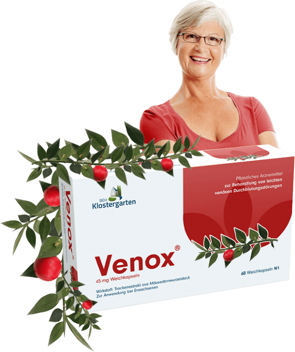 Venox Verpackung mit Pflanzen und Frau