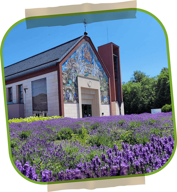 Tagebuchbild von Kloster mit Blumenwiese